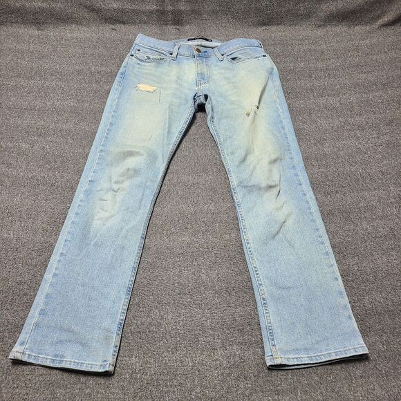 Hollister Mens Jeans 29x30 Blue Slim Straight Epic Flex Distressed Denim Pants - Picture 1 of 10